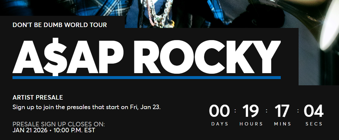 Ticketmaster modern presale sign up layout