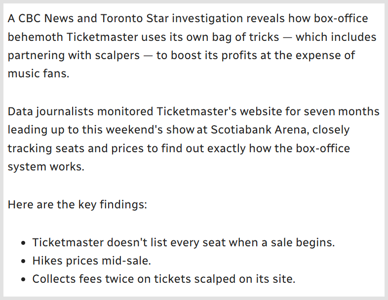 CBC News article on Bruno Mars 2018 concert in Toronto