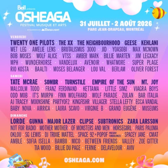 Osheaga 2026 lineup poster